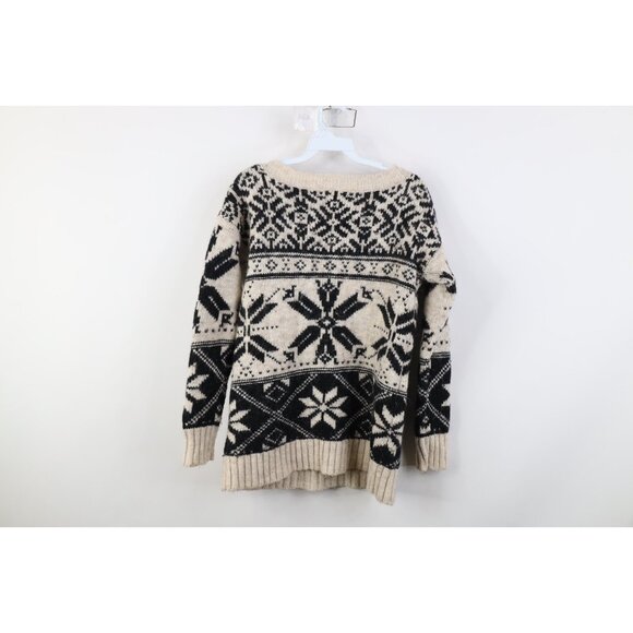 Vtg Y2K American Eagle Womens Medium Babydoll Snowflake Wool Alpaca Knit Sweater - Picture 9 of 11